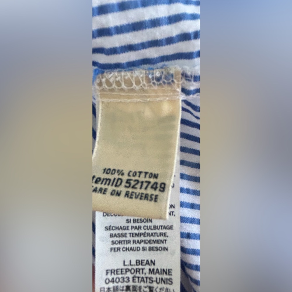 L.L. Bean women’s blue and white striped windbreaker, size large, 100% cotton. - Picture 8 of 8